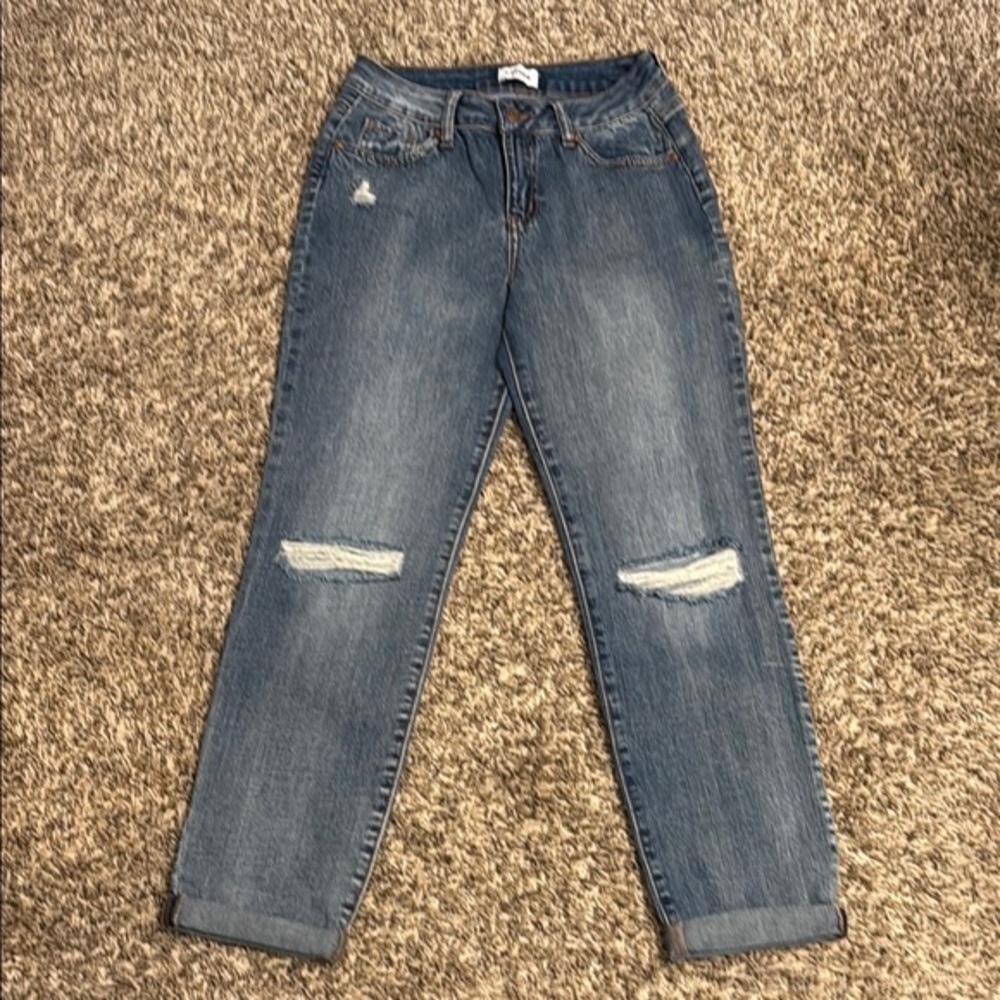 RSQ Blue Ankle Cropped Jeans with Distressed Details